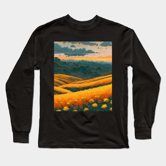 Yellow Wildflower - Impressionism Art Long Sleeve T-Shirt by AnimeVision